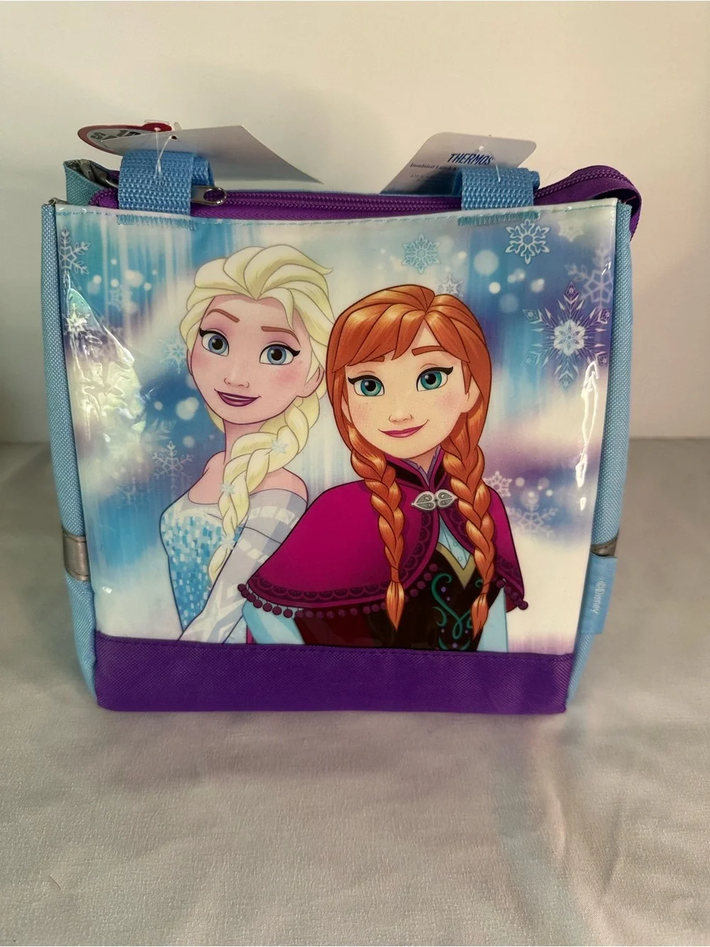 Disney Frozen Elsa & Anna Blue and Purple Kids Thermos Insulated Lunch Tote Bag